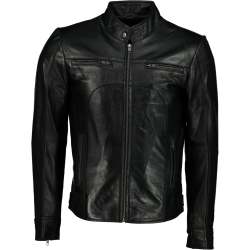 Men's Classic Slim Fit Leather Jacket Black - - M
