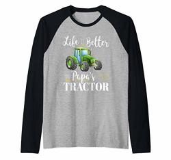 Life Is Better On Papa's Tractor Funny Green Farm Quote Gift Raglan Baseball Tee