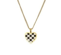 Trendy Titanium 18K Gold Plated Checkered Necklace - Heart Checkered