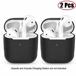 Cowalkers Airpods 2 Case Airpods Wireless Silicone Protective Case Compatible With The Apple Airpods 1 And 2 Charging Case - Supports Wireless Charging Case Black + Black
