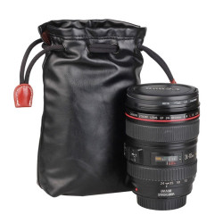 Soft Pu Leather + Villus Storage Bag With Stay Cord For Camera Lens Size: 100mm X 65mm X 190mm
