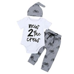 Baby Girl Boy "new 2 The Crew" Romper+pants+hat Outfits Clothes Set 6M White