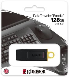 Kingston - DTX 128GB Datatraveler Exodia 128GB USB 3.2 Flash Drive Black yellow Loop Attach To Key Rings