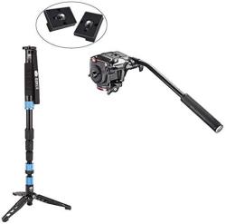 Sirui P-204S Aluminum Lightweight Photo video Monopod With Manfrotto Xpro Fluid Head With Fluidity Selector Plus Two Bonus Replacement Quick Release Plates For The RC2