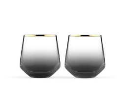 Dusk 2PC Crystal Whiskey Glass Set In Black & Gold Gift Box