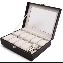 Watch Box Display Case Storage 12 Slot Block Division Bargain Black Pu Leather
