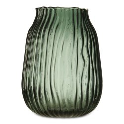@home Vase Handblown Wave Lines Green Glass Short