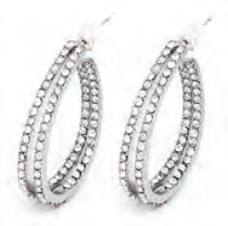 Silver Tone Double Hoop Earrings With Clear Crystals