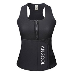 Angool Women's Waist Trainer Belt Neoprene Sauna Suit Tank Top Vest Black Large