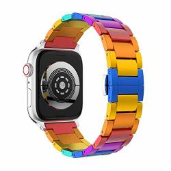 Gelishi Compatible With Apple Watch Band 38MM 40MM 42MM 44MM Solid Stainless Steel Replacement Link Wristbands Compatible For Apple Watch Series 4 3 2 1 Rainbow 42MM 44MM