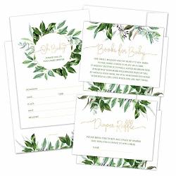 Set Of 25 Greenery Baby Shower Invitations Diaper Raffle Tickets Baby Shower Book Request Cards With Envelopes Jungle Safari Boho Floral Tropical Invites