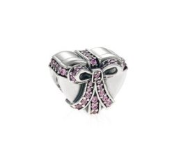 Pandora Heart Present Silver Charm With Pink Cubic Zirconia - Authentic And Brand New