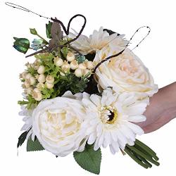 Artiflr Artificial Peony Wedding Flower Bouquet White Vintage Peony Silk Flowers For Home Kitchen Wreath Wedding Centerpiece Decor