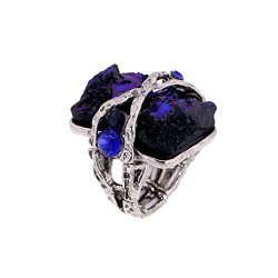 Cubic Gem Resin Stone With Crystal Elastic Stacking Rings Antique Gold And Silver Tone 3 Colors Blue