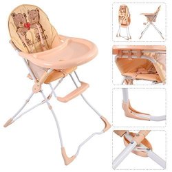 Tan Baby High Chair Infant Toddler Feeding Booster Seat Folding Safety Portable Tan Solid Steel Frame And Heavy-duty Stable Base