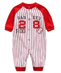 Luckyauction Baby Boys' Cartoon Striped One Piece Long Sleeve Romper Bright Red