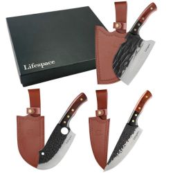 Premium Cleaver Knife Set W Genuine Leather Sheath In A Gift Box