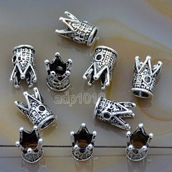 Solid 10 Pcs Metal Dumbbell Crown Anchor Fox Owl Skull Lion Dragon Bracelet Connector Spacer Charm Beads Silver Crown 9X12MM