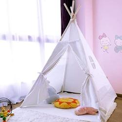 Canvas Playhouse Toys Play Tent for Kids with Carrying Case 5poleOffwhite1 Decorsw Indoor Indian Teepee Tent 