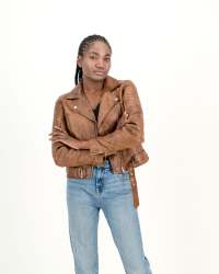 Women's Cargo Biker Waxed Brown 100% Leather Jacket- - 3XL