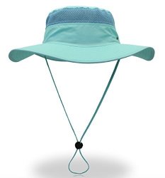 Home Prefer Men's Sun Hat Upf 50+ Wide Brim Bucket Hat Windproof Fishing Hats Aqua