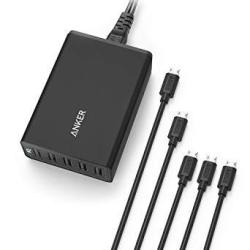 Anker 40W 5-PORT Desktop USB Charger With Poweriq Technology + 5 Micro USB To USB Cables For Samsung Galaxy Nexus Htc Motorola And More Black