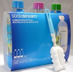 3 Pack Original Sodastream Bottles 1L Bpa Free + Kidscare Bottle Cleaning Brush