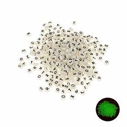 Ramaix Letter Beads White Luminous In The Dark 200PCS - Acrylic Bead Black Alphabet A - Z Flat Round Spacer For Making Jewelry Bracelets