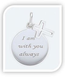 Sterling Silver I Am With You Always Disc & Cross Pendant