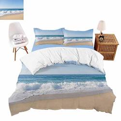 Shirlyhome Bedding 4 Piece Bed Sheet Set Sea Waves Crisp Bed Linen California King