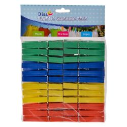 Washing Pegs - Assorted Colours - Plastic - 70MM - 24 Piece - 4 Pack