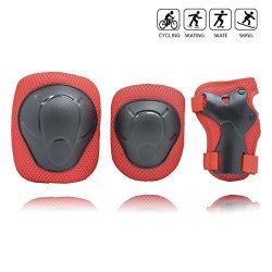 Kids child Cycling Inline Roller Skating Knee Pads Elbow Pads Wrist Guards Protective Gear Set For Boys And Girls Bmx Biking Skateboarding Scooter Red