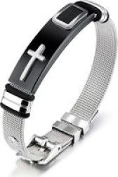 Jd Men& 39 S Stainless Steel Mesh Watch Band Cross Bracelet Black