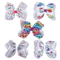 Cn 8" Bows For Girls Large Boutique Bows Hair Clips For Baby Girl Teen Set Of 5