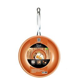 Non-stick Copper Frying Pan With Ceramic Coating Round Aluminum Saute Pan For Gas Electric And Induction Cooktops Oven & Dishwasher Safe 11IN