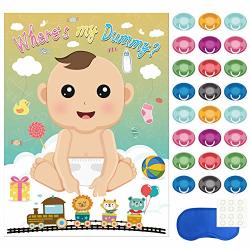 Fepito Baby Shower Party Games Pin The Dummy On The Baby Game With 24PCS Pacifier Stickers For Baby Shower Party Supplies