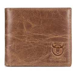 ID Men's Wallet Genuine Leather Bifold Large Capacity With 2 Note Slots Light Brown