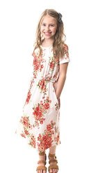 Chrome Classic Girls Midi Floral Dress W short Sleeves Made In The Usa White Large