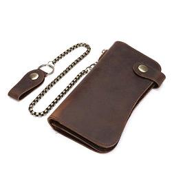 ITSLIFE Men&apos S Rfid Blocking Chain Wallet Crazy Horse Leather Handmade Credit Card Holder