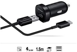 FAST Adaptive 18W Car Kit For Samsung Galaxy S10E With Quick Charge And 5FT 1.5M USB Type-c Plug-in Cable Black