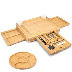 Cheese Board And Knife Set With Drawers Tray & 15 Accessories