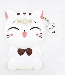 Samsung Galaxy J7 2016 J710 Case Maoerdo Cute 3D Cartoon White Plutus Cat Lucky Fortune Cat Kitty With Bow Tie Silicone Rubber Phone Case