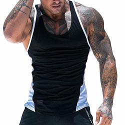 Uribake ?? Men's Summer Casual Sleeveless Tank Tops Simple Colour Block Splice Sports Fitness Vest Black
