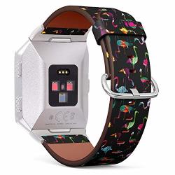 Flamingo Silhouette Painting Brush Background Patterned Leather Wristband Strap For Fitbit Ionic The Replacement Of Fitbit Ionic Smartwatch Bands
