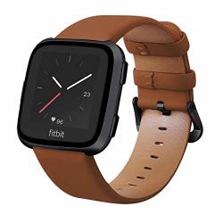 Surace Compatible For Fitbit Versa Bands Leather Strap Replacement For Fitbit Versa Band Compatible For Fitbit Versa 2 Versa Lite Bands Smart Watch Brown
