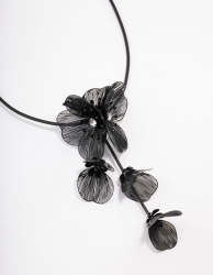 Black Flower Drop Y-shape Necklace