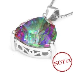 Top Quality Elegant Solid 925 Silver Mystic Topaz Pendant With 44cm Silver Chain