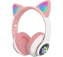 Wireless Gaming Headset Cute Cat Ear Headset With LED Lights Noise Cancelling Stereo Gaming Headphones Fashion Bluetooth 5.0 Headset For Kids & Adults
