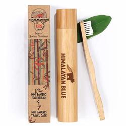 Himalayan Blue Kids Natural Biodegradable Bamboo Toothbrush And Travel Holder Case Organic - Soft Bristles For Toddler And Children - Gift E-book -camping Mountain