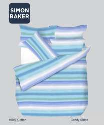 Simon Baker Candy Stripes Cotton Printed Duvet Cover Set Various Sizes - Blue Three Quarter 150CM X 200CM +1 Pillowcase 45CM X 70CM